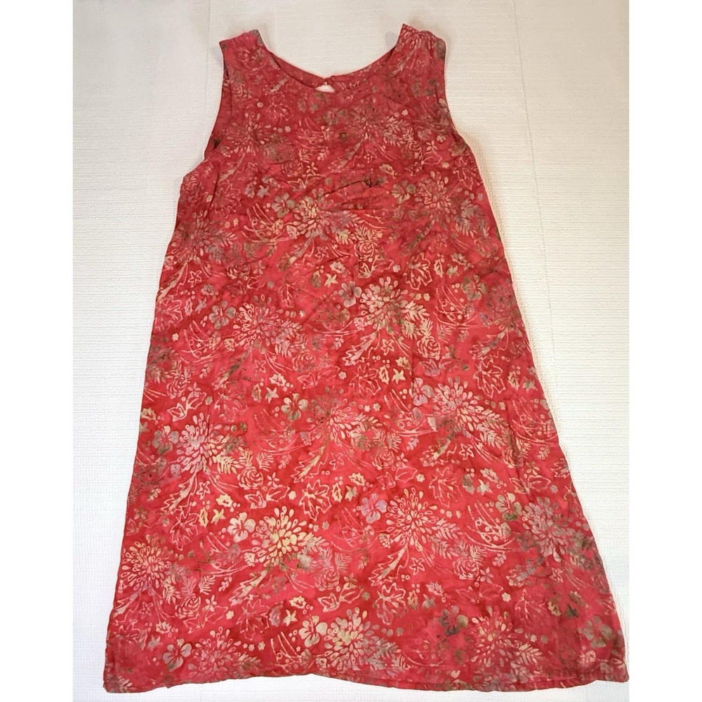 Island Beach Tropical Floral Rayon Shift Dress XL Coral Pink Sleeveless Resort